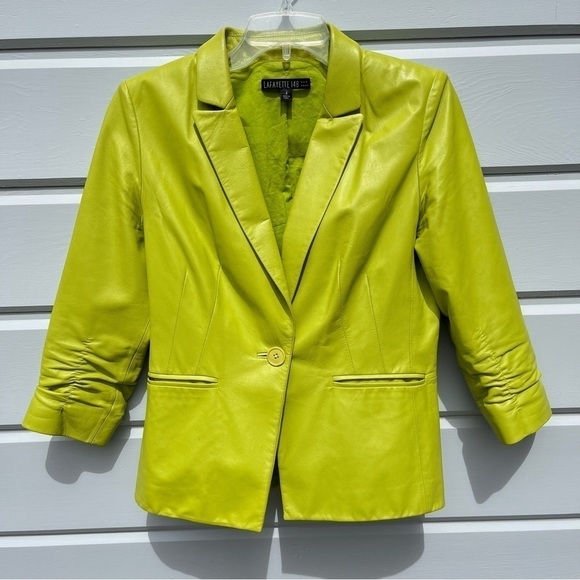 Layfayette 148 New York Leather Fitted Blazer Jacket Butter Soft Size 4 - Picture 3 of 8